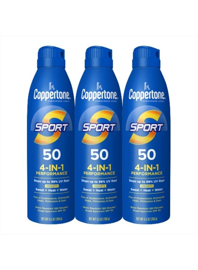 Coppertone بخاخ واقي من الشمس SPORT SPF 50 5.5 أونصة، مقاوم للماء، طيف واسع، عبوة كبيرة، عبوة من 3 - Image 1