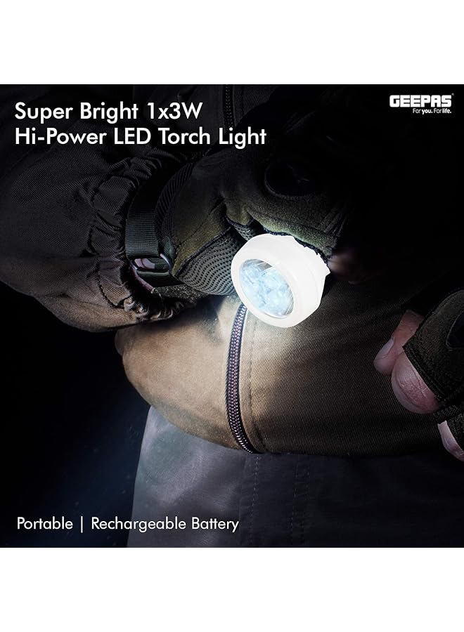 GEEPAS GFL5580 LED Torch Rechargeable LED Flashlight Super Bright 1x3W Hi Power LED Torch Light Pocket Size Handheld Emergency Torch Powerful Torch - Image 5