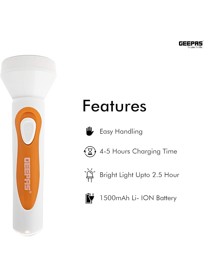 GEEPAS GFL5580 LED Torch Rechargeable LED Flashlight Super Bright 1x3W Hi Power LED Torch Light Pocket Size Handheld Emergency Torch Powerful Torch - Image 2