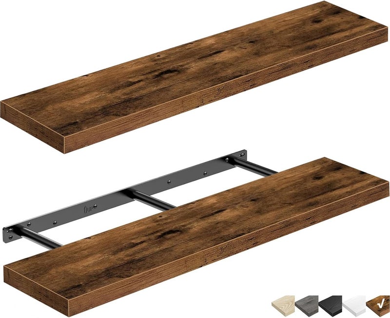 QEEIG Floating Shelves for Wall 31.5" Long - Wall Mounted Shelf Bathroom Kitchen Living Room Bedroom Farmhouse Home Decor Display Bookshelf Large 31.5 x 9.3 inch Set of 2, Rustic Brown (008-80BN) - Image 1