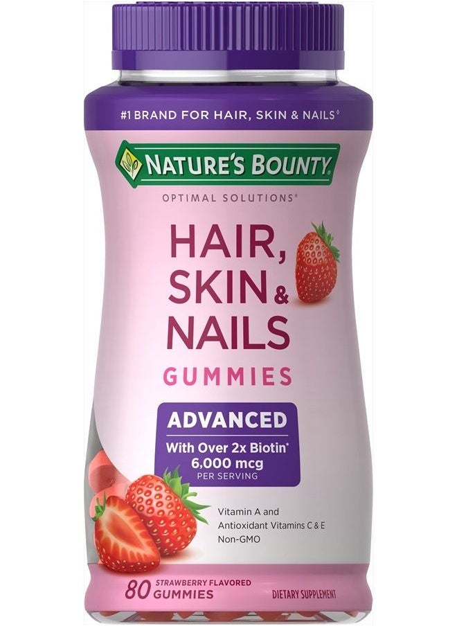 NATURE'S BOUNTY Optimal Solutions Advanced Hair, Skin & Nails Gummies, Strawberry, 80 count  - Image 1
