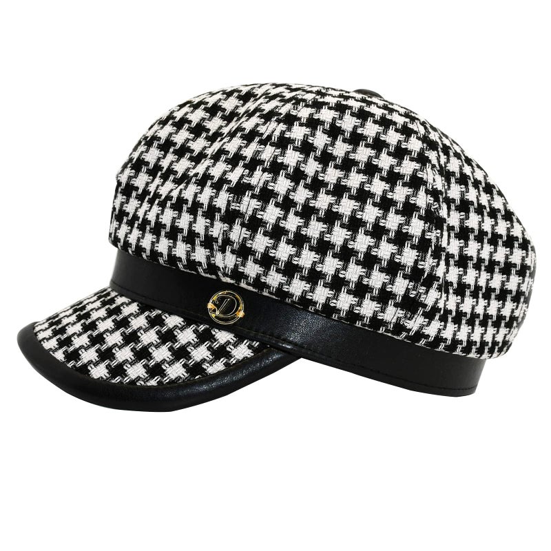KORIXINE Black and White Newsboy Hats for Women - Womens Houndstooth Beret Hat Fashion Cute Plaid Cap Adjustable for Spring Summer Trendy Dressy - Image 1