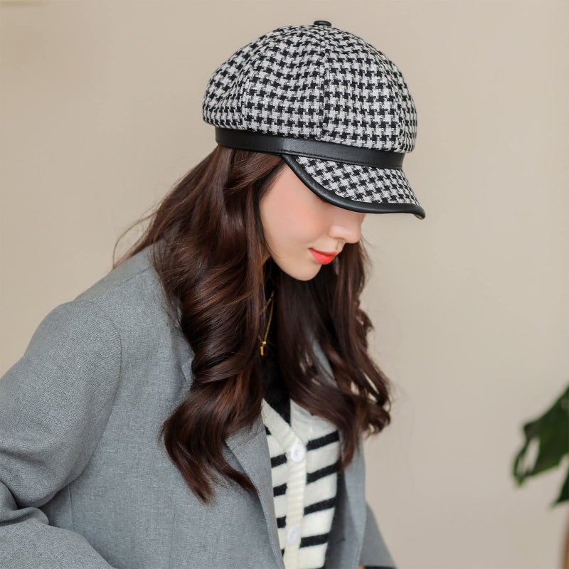 KORIXINE Black and White Newsboy Hats for Women - Womens Houndstooth Beret Hat Fashion Cute Plaid Cap Adjustable for Spring Summer Trendy Dressy - Image 3