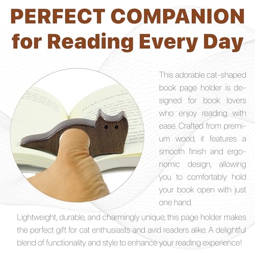 WACANTIC Cat Book Page Holder, Smooth Finish Walnut Wood Book Holder for Reading, Ideal Book Reader Gifts & Reading Accessories,Book Worm Gifts for Women, Thumb Book Page Holder - Book Lovers & Literary Gifts - Image 5