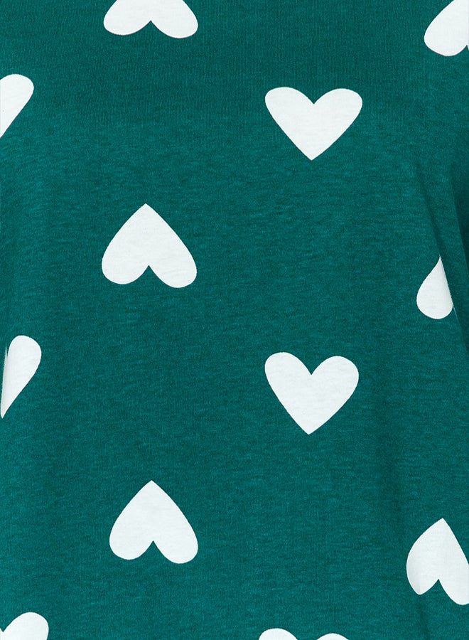 trendyol Emerald Green 100% Cotton Heart Knitted Pajama Set  - Image 5