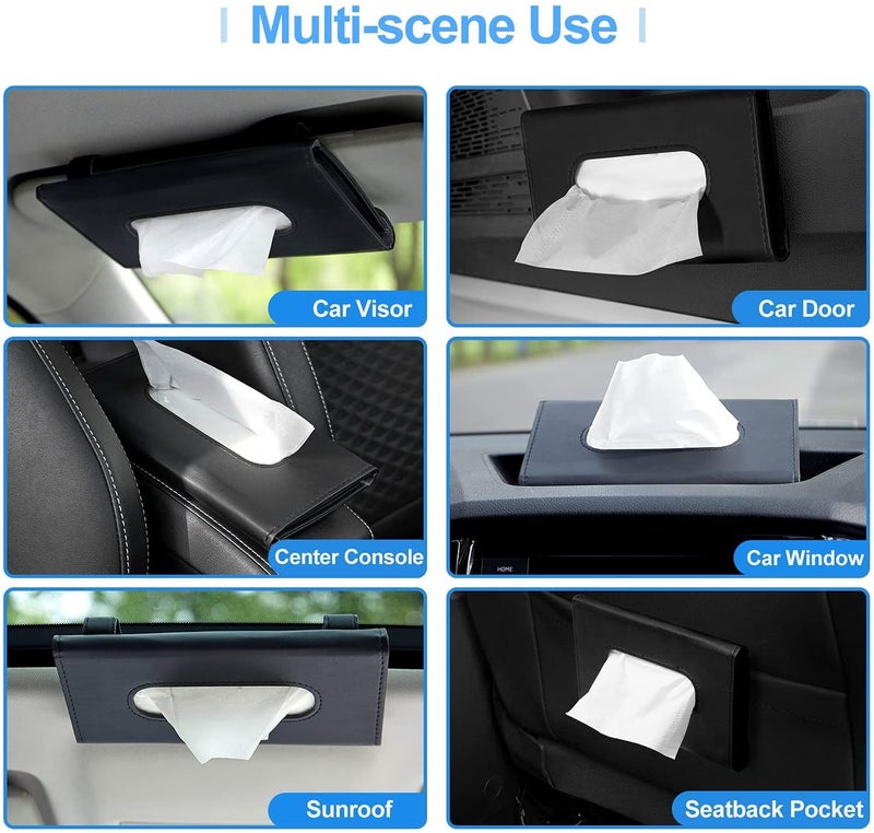 HSR Car Tissue Holder, Sun Visor Tissue Holder, Car Visor Tissue Holder, PU Leather Backseat Tissue Case for Car/Truck (Black Plain) - Image 5