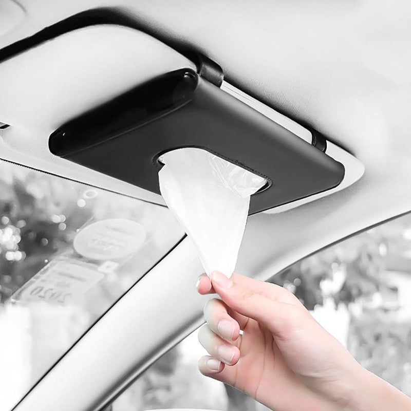 HSR Car Tissue Holder, Sun Visor Tissue Holder, Car Visor Tissue Holder, PU Leather Backseat Tissue Case for Car/Truck (Black Plain) - Image 1