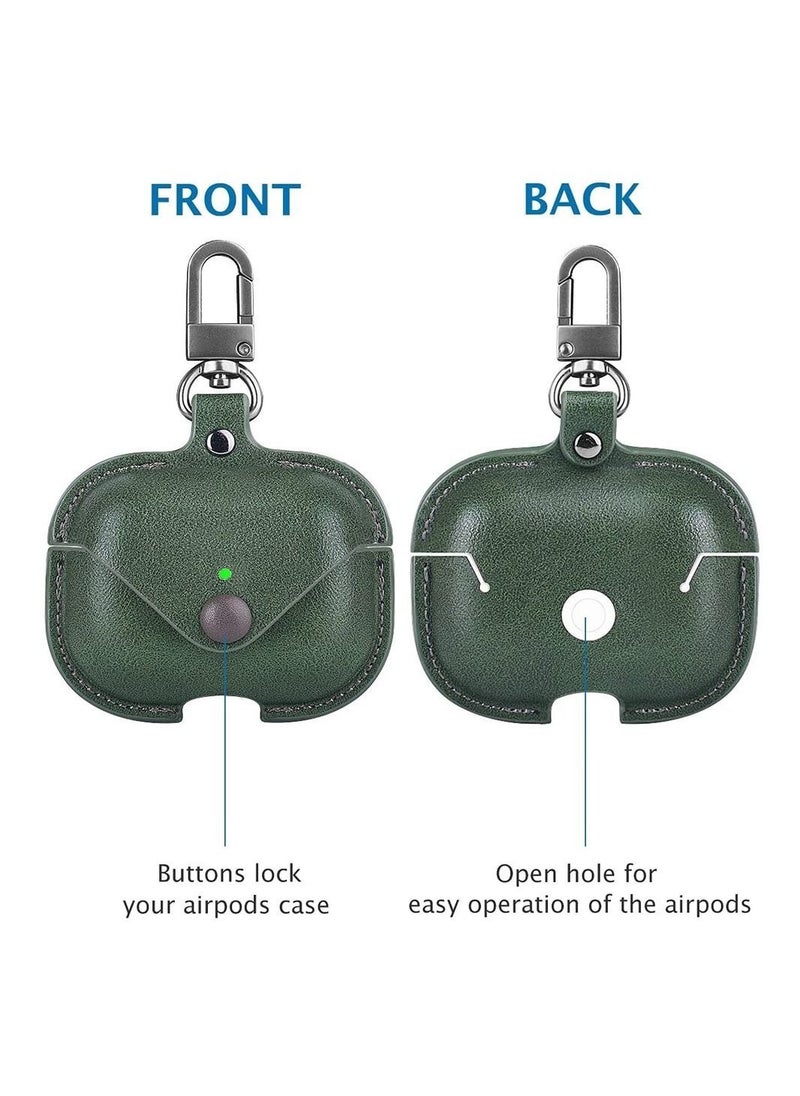 Generic - Airpods 3 Leather Case Shockproof Cover with Keychain Compatible with Apple Airpods 3rd Generation Green - Image 1