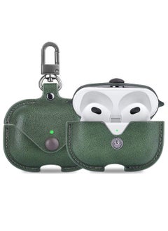 Airpods 3 Leather Case Shockproof Cover with Keychain Compatible with Apple Airpods 3rd Generation Green