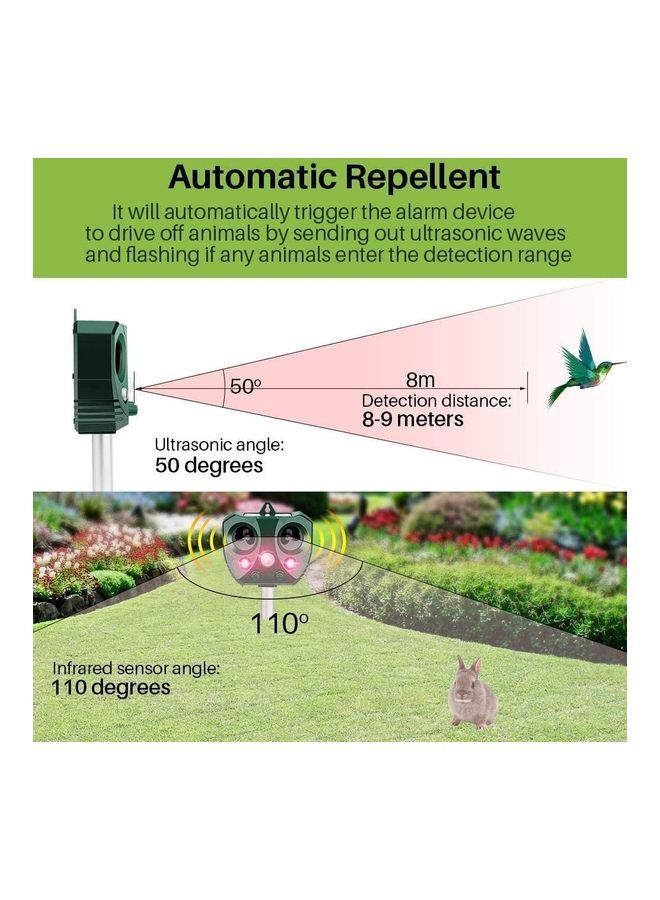 NIBEMINENT Solar Waterproof Ultrasonic Animal Repeller Pest Green - Image 2