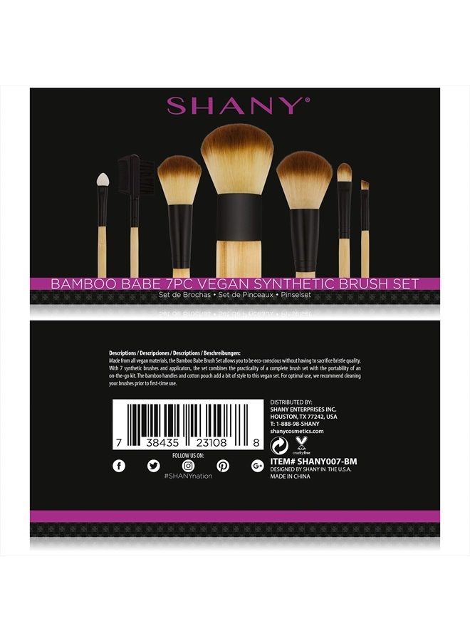 Shany Bamboo Makeup Brush Set - Vegan Brushes With Premium Synthetic Hair & Cotton Pouch - 7pc - Image 2