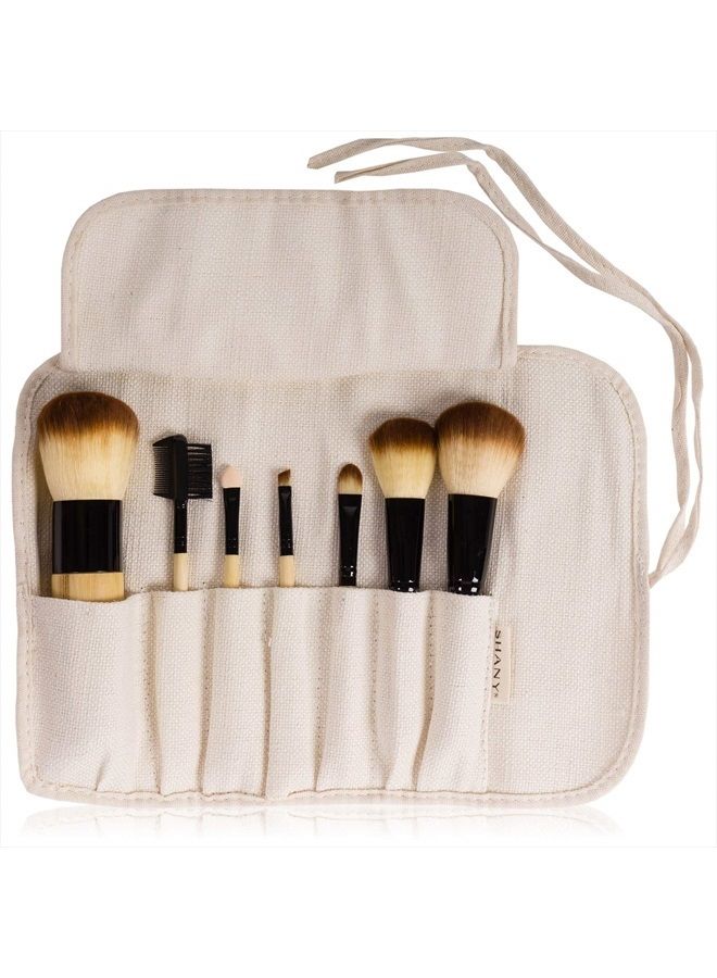 Shany Bamboo Makeup Brush Set - Vegan Brushes With Premium Synthetic Hair & Cotton Pouch - 7pc - Image 3
