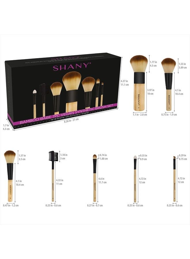 Shany Bamboo Makeup Brush Set - Vegan Brushes With Premium Synthetic Hair & Cotton Pouch - 7pc - Image 4