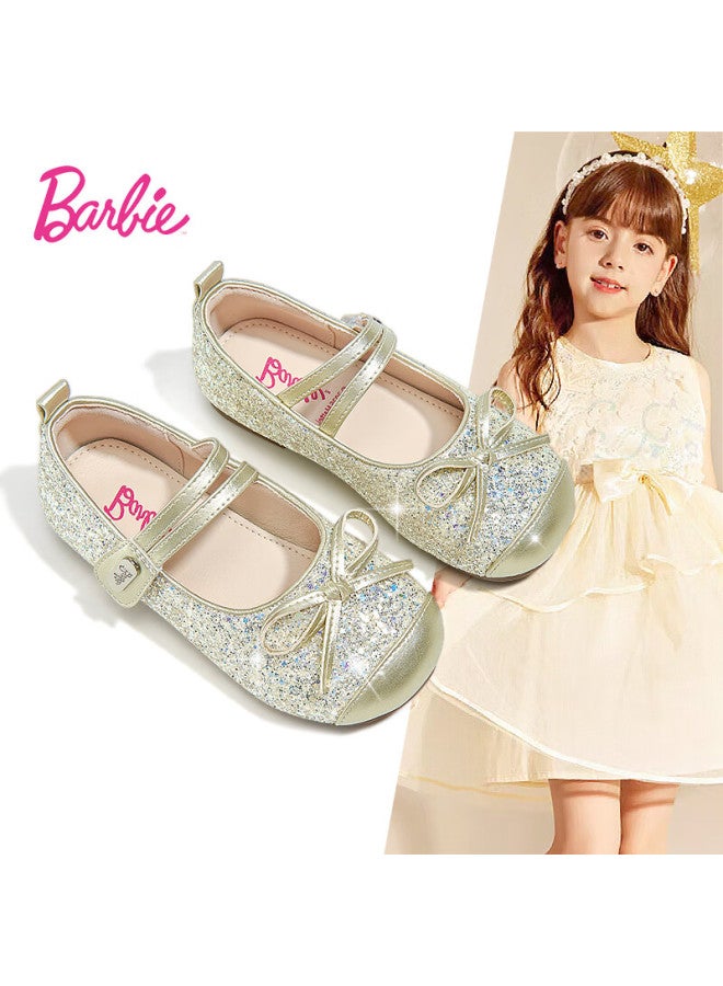 Barbie Girls' Spring Fashion Leather Shoes Baby New Crystal Soft Sole Flats Da6760 Gold Size 34 - Image 1