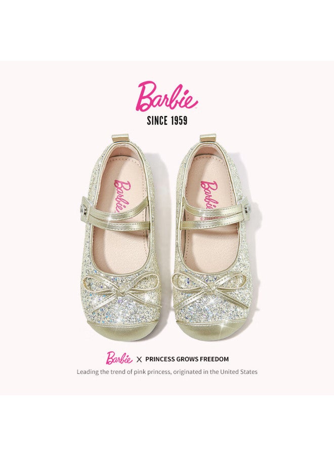 Barbie Girls' Spring Fashion Leather Shoes Baby New Crystal Soft Sole Flats Da6760 Gold Size 34 - Image 4