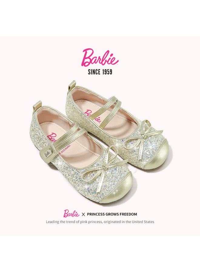 Barbie Girls' Spring Fashion Leather Shoes Baby New Crystal Soft Sole Flats Da6760 Gold Size 34 - Image 3