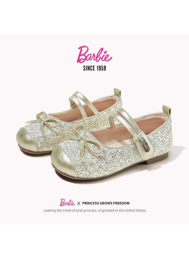 Barbie Girls' Spring Fashion Leather Shoes Baby New Crystal Soft Sole Flats Da6760 Gold Size 34 - Image 2