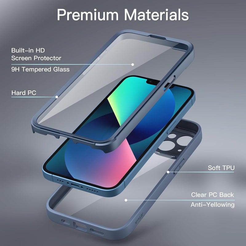 Jetech Case For Iphone 13 6.1-Inch With Built-In Tempered Glass Screen Protector, 360 Degree Full Body Heavy Duty Protection, Shockproof Rugged Phone Cover Clear Back Navy - Image 3