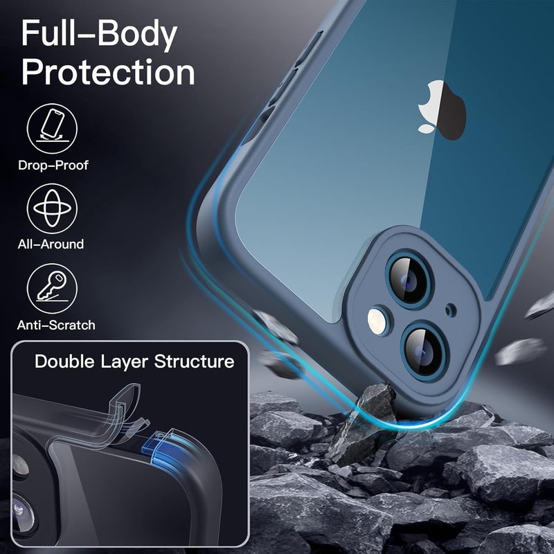 Jetech Case For Iphone 13 6.1-Inch With Built-In Tempered Glass Screen Protector, 360 Degree Full Body Heavy Duty Protection, Shockproof Rugged Phone Cover Clear Back Navy - Image 4
