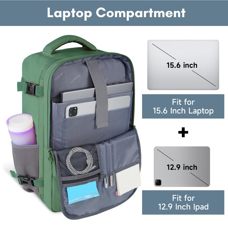 Taygeer Travel Backpack for Women Men, 40L Airline Approved Carry On Backpack with 17.3 inch Laptop Compartment, TSA Friendly Daypack, Backpack for Business Hiking Travel, Peridot Green - Image 5