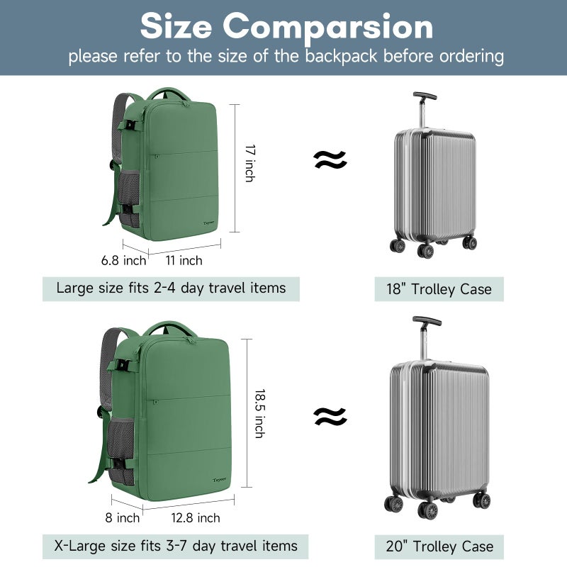 Taygeer Travel Backpack for Women Men, 40L Airline Approved Carry On Backpack with 17.3 inch Laptop Compartment, TSA Friendly Daypack, Backpack for Business Hiking Travel, Peridot Green - Image 4
