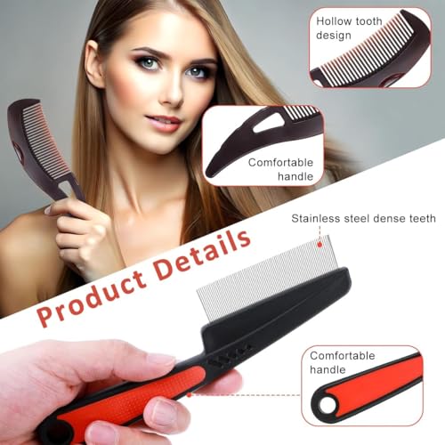 Hexwell Hair Combs Set Dandruff Removal Comb & Stainless Steel Fine Tooth Comb for Scalp Massage & Removing Lice Self-cleaning Dandruff Scalp Cleaning - Image 5