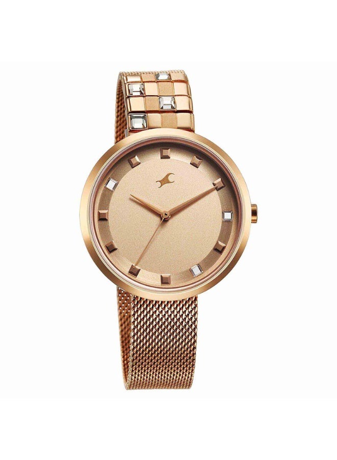 fastrack Fleek Women's Watch 6300WM01 – Pink Dial, Rose Gold Stainless Steel Strap, Quartz Movement, 3 ATM Water-Resistant - Image 2