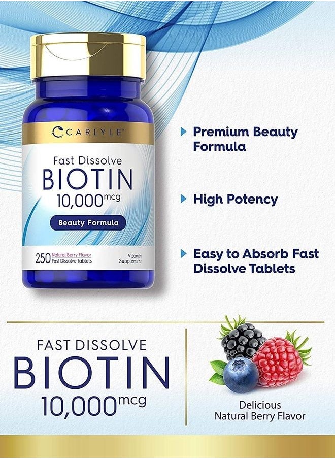 CARLYLE - Fast Dissolve Biotin 10000mcg, 250 Fast Dissolve Tablets - Image 1