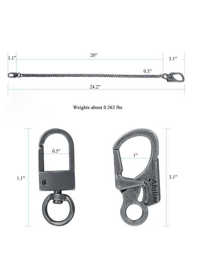 Ahiller Biker Wallet Chain, Heavy Duty Pocket Chain with Carabiner Clip, Men Chains for Keys, Jeans, Pants, Purse and Handbag (P-Grey-2Pcs) - Image 3