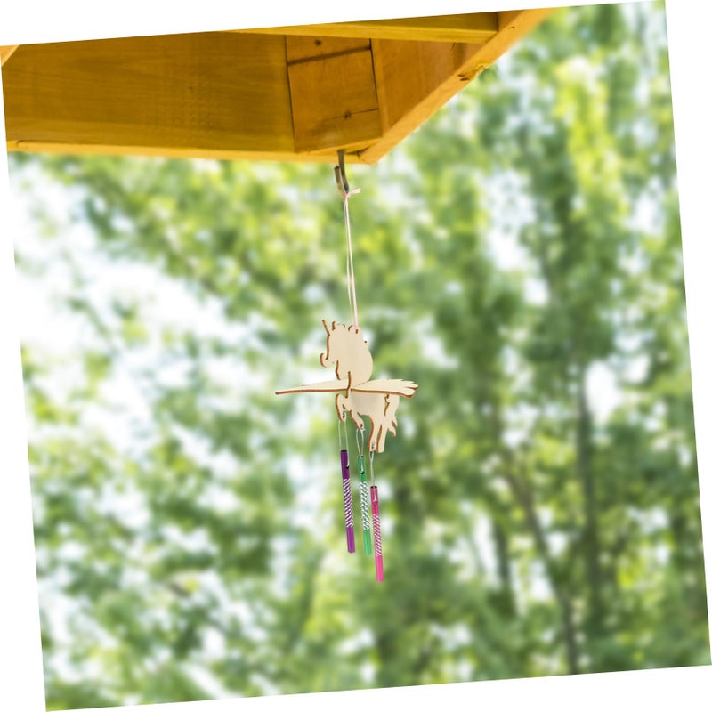 Unfinished Wooden Wind Chime DIY Craft Kit For Outdoor Decor Handmade Colorful Doodle - Image 5