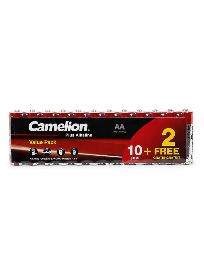 Camelion AA Alkaline Batteries 12 Pack (10+2 Free), Long Lasting Double A Batteries for Home, Office & Professional Use - Image 1