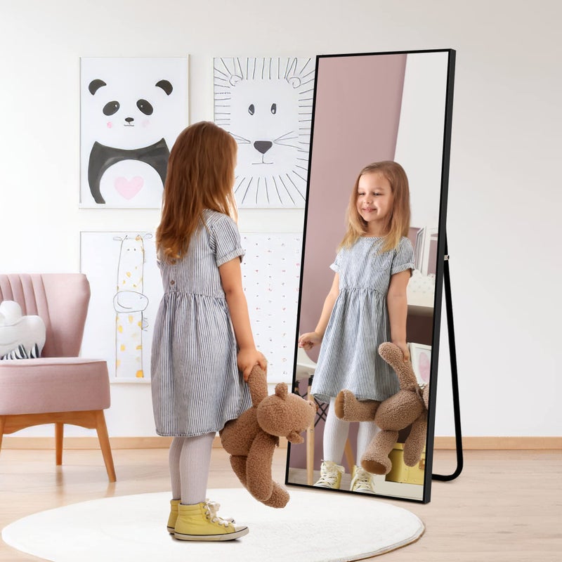 NicBex Full Length Mirror 44x16 Aluminum Alloy Frame Large Wall Mirror Vanity Mirror Bedroom Mirror Dressing Mirror Living Room MirrorBlack with Stand
