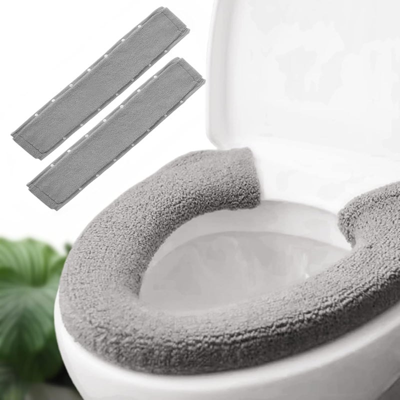 JorgenZ 2pcs Toilet-seat cushion Warmer Cover – Toilet seat cover Pads plush warm thick Bathroom Warmer 2pcs Gray - Image 1
