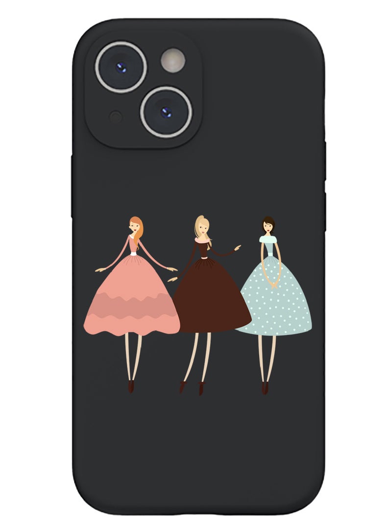 Theodor Protective Slim Fit Case Liquid Silicone Cover with Full Body Protection Anti-Scratch Shockproof Case For iPhone 15 Plus Black - Pretty Girls Illustration - Image 1