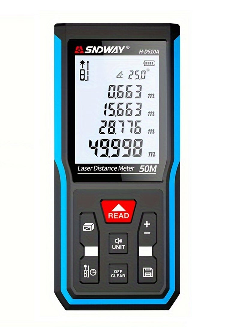 Portable Handheld Digital Laser Distance Meter 50m Measure Infrared Rangefinder USB Rechargeable Laser Range Finder Tape Area Volume Measurement with Angle Indication - Image 1