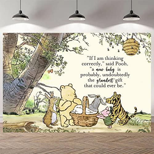 Unbala Cute Winnie Backdrop for Baby Shower 57 x 37 Inch Quotes Pooh Photography Background Banner Great Newborn Birthday Party Supplies Decorations - Image 1