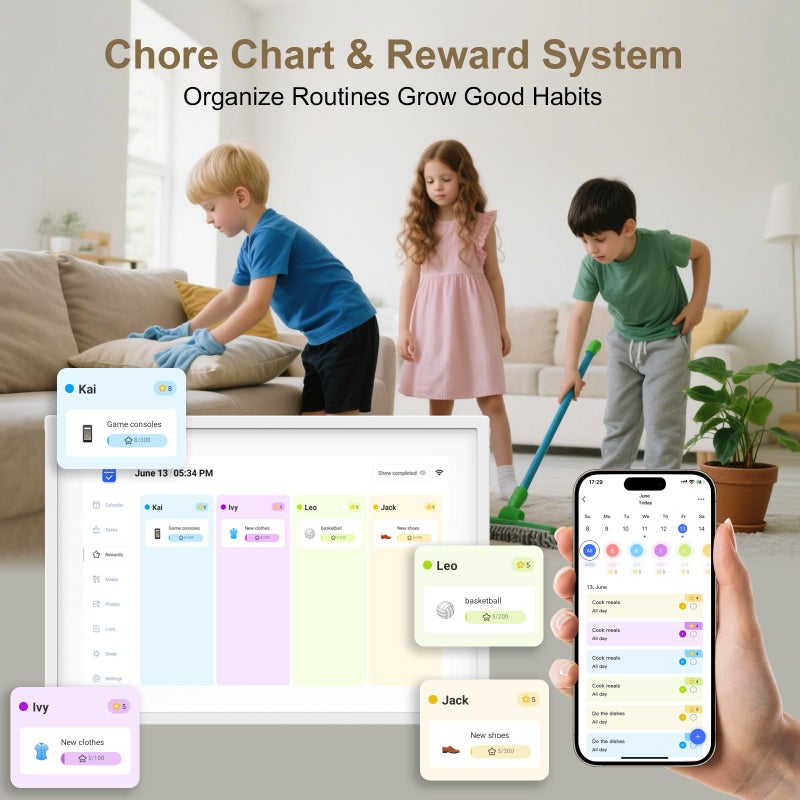 akimart تقويم رقمي جداري بحجم 10.1 بوصة ومخطط مهام، شاشة تفاعلية ذكية تعمل باللمس لجدول العائلة، تقويم رقمي لعرض المدفأة، رائع لتنظيم عام 2026 الخاص بك - Image 4