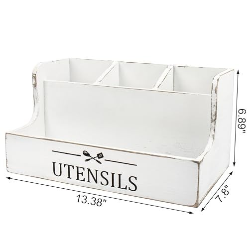 RedCall Extra Large Kitchen Utensils Holder 4 Compartments,Wood Utensil Organizer for Kitchen Countertop,Farmhouse Cooking Utensil Holder with Spice Storage space (Antique) - Image 5