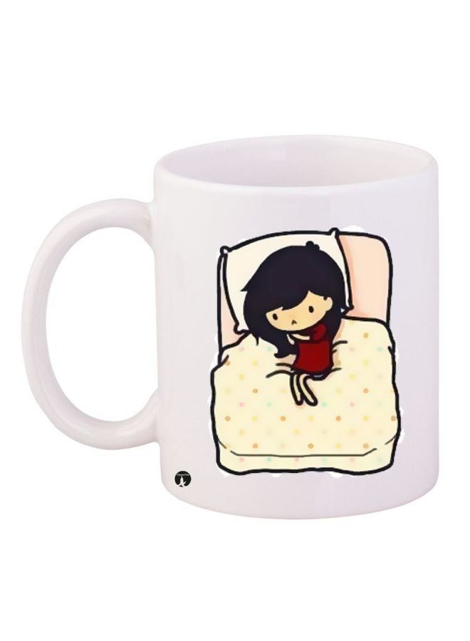 RYN Cartoon Girl Printed Coffee Mug White/Yellow/Maroon 11ounce