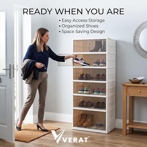 VERAT 6 Tier Shoe Stack Foldable Shoe Organizer with Wheels – 6 Slot Shoe Rack Storage Cabinet with Clear Magnetic Doors, Dust & Moisture-Proof Multipurpose Organizer for Entryway, Bedroom & Closet - Image 5