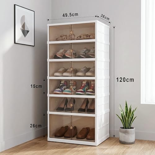 VERAT 6 Tier Shoe Stack Foldable Shoe Organizer with Wheels – 6 Slot Shoe Rack Storage Cabinet with Clear Magnetic Doors, Dust & Moisture-Proof Multipurpose Organizer for Entryway, Bedroom & Closet - Image 2