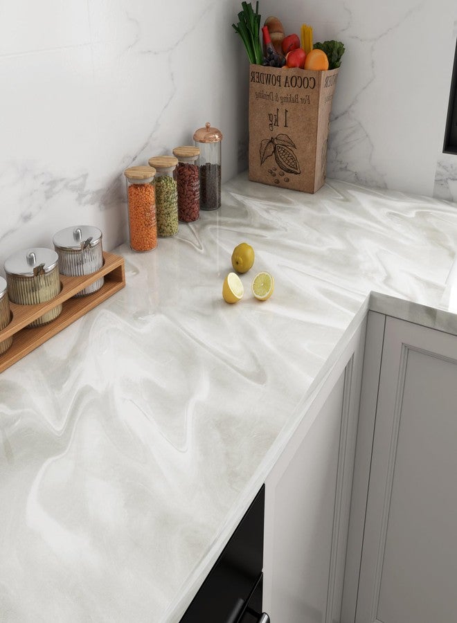 LACHEERY White and Grey Marble Contact Paper Peel and Stick Countertops Waterproof Liquid Marble Wallpaper Self Adhesive Kitchen Bathroom Countertop Vinyl Wrap Roll for Walls Cabinets Desk 15.8"x80" - Image 2