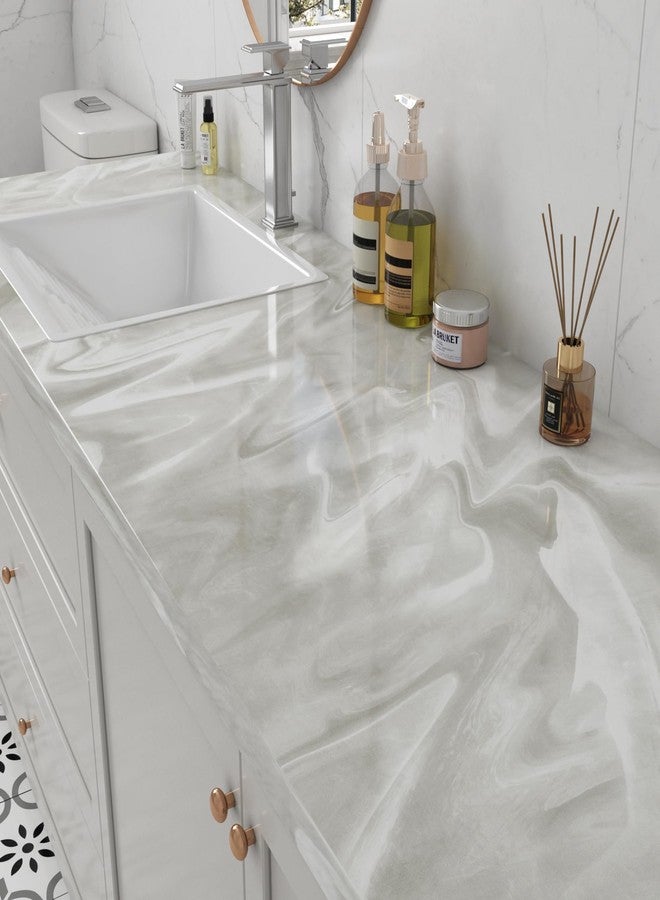 LACHEERY White and Grey Marble Contact Paper Peel and Stick Countertops Waterproof Liquid Marble Wallpaper Self Adhesive Kitchen Bathroom Countertop Vinyl Wrap Roll for Walls Cabinets Desk 15.8"x80" - Image 3