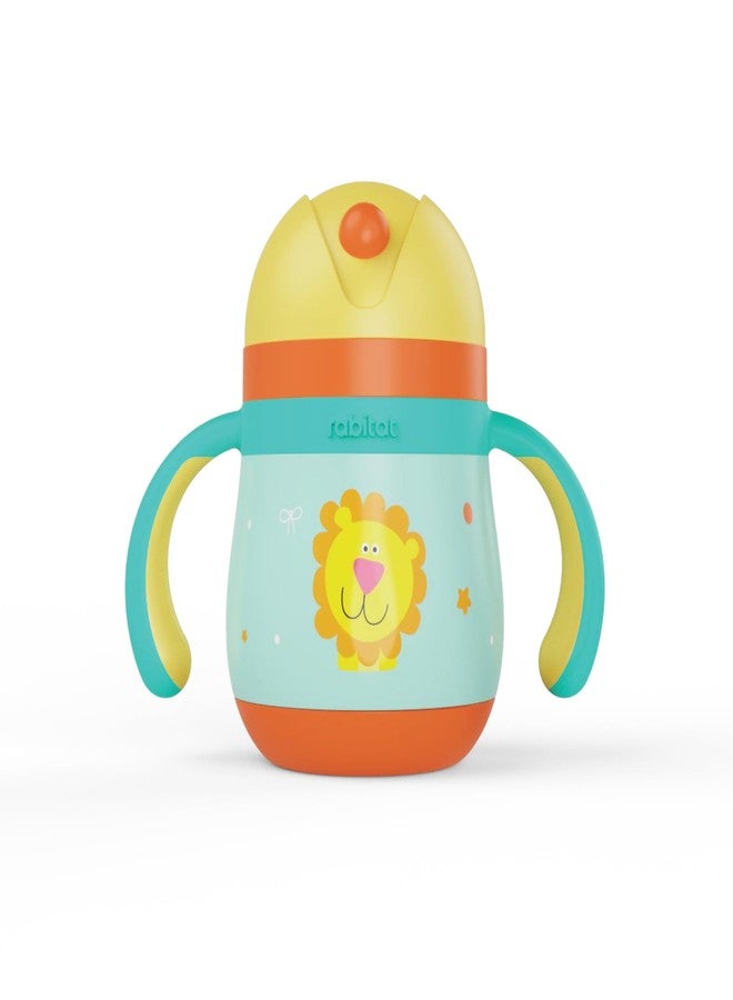rabitat Gravity EasyFlow Stainless Steel Sippy Cup 390ml | 2 Years Brand Warranty | Leak Proof | BPA Free Soft Silicone Straw | Sippy Cup for Kids with Weighted Straw | Sunny Roar - Image 1