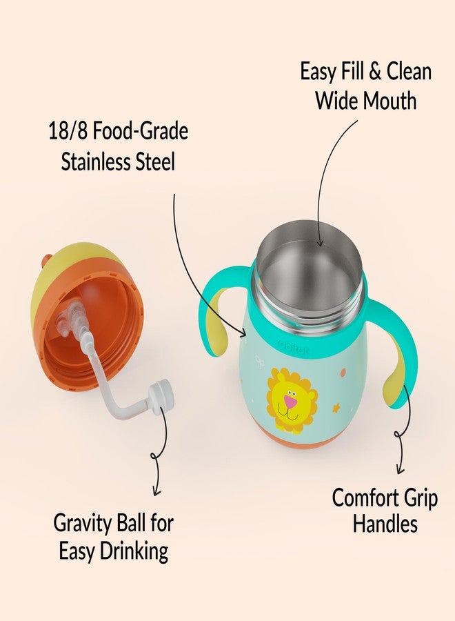 rabitat Gravity EasyFlow Stainless Steel Sippy Cup 390ml | 2 Years Brand Warranty | Leak Proof | BPA Free Soft Silicone Straw | Sippy Cup for Kids with Weighted Straw | Sunny Roar - Image 3