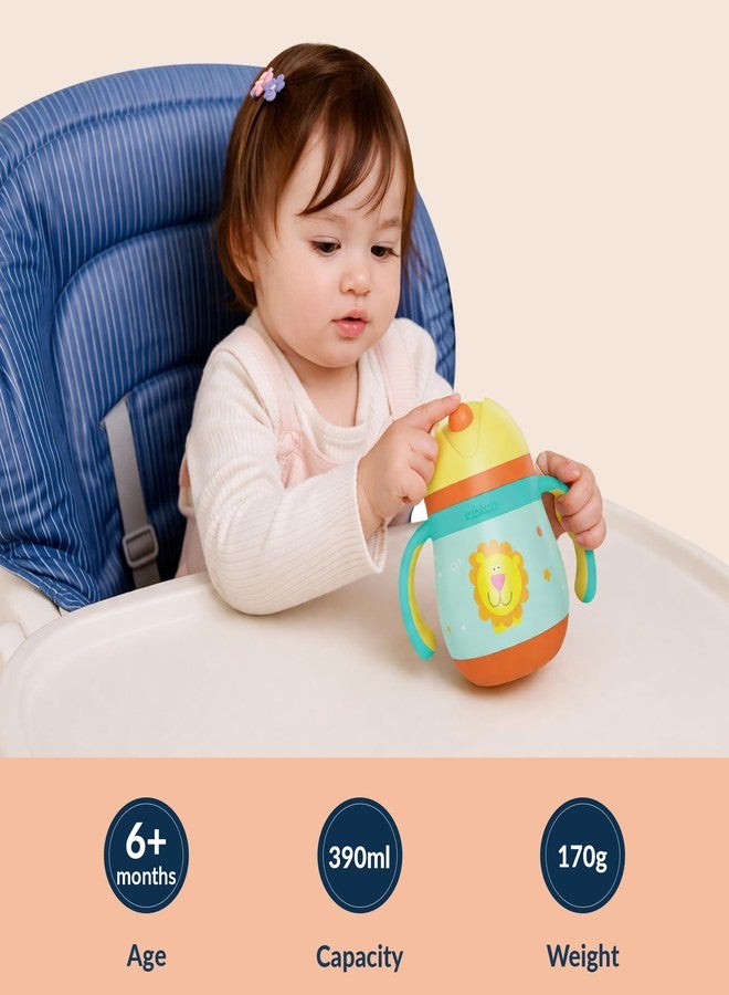 rabitat Gravity EasyFlow Stainless Steel Sippy Cup 390ml | 2 Years Brand Warranty | Leak Proof | BPA Free Soft Silicone Straw | Sippy Cup for Kids with Weighted Straw | Sunny Roar - Image 2
