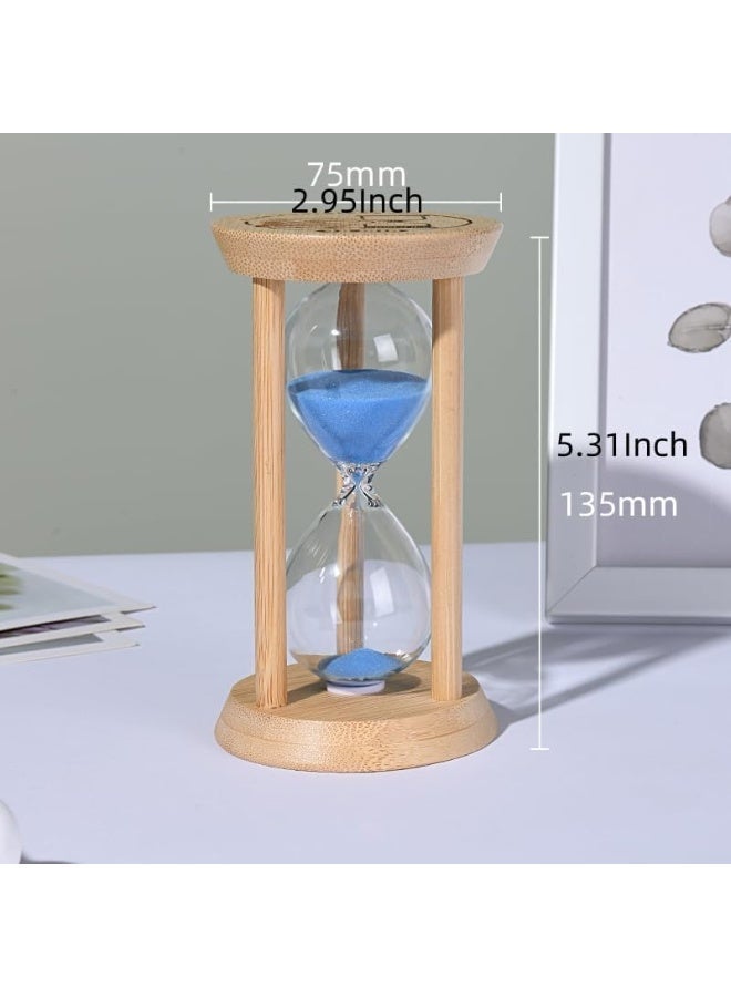 Bamboo Sand Timers, Hourglass Sand Timers 30Min, Wooden Sandglass Timer for Toothbrush Timer Games Classroom Home Office Cooking（Blue+30Min） - Image 2