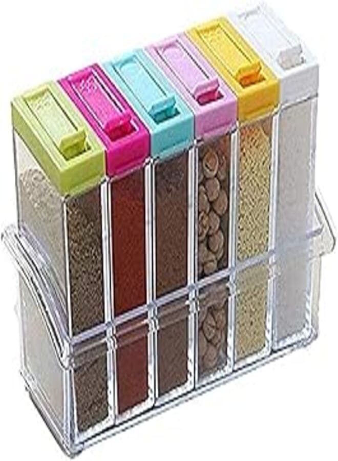 OXO Good Grips Clear Seasoning Rack Spice Pots - 6 Piece Acrylic Box - Storage Container Condiment Jars - Cruet with Cover and Spoon