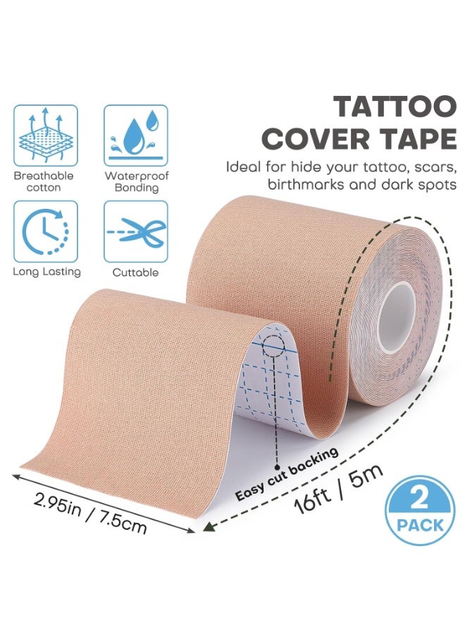 Tattoo Cover Up Tapes, 3"x16.4Ft Waterproof Tattoo Covers Tape, Sweat-Resistant Cuttable Skin Tone Tattoos Patches for Tattoos, Scars and Birthmarks - Image 2