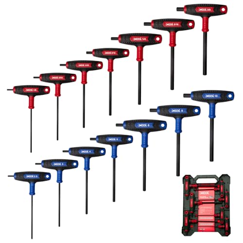 XOOL 14PCS T Handle Allen Wrench Set, Metric & SAE Hex Key Set, Long Arm Hex Key Wrench Set with Portable Organizer - Image 1
